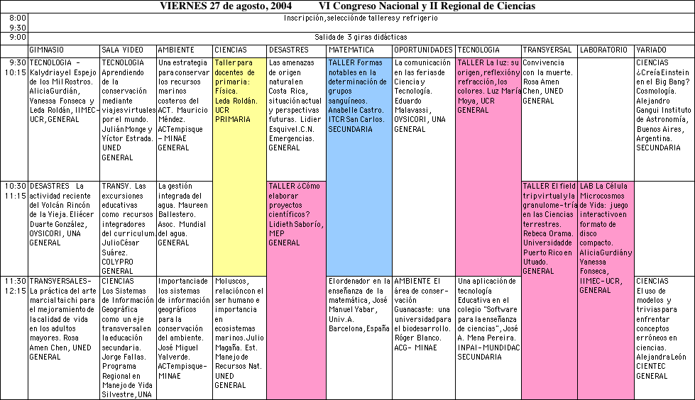 Programa Viernes 27 de agosto. Mañana